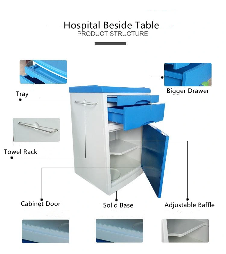 Factory Supply Hospital Medical Equipment Furniture ABS Hospital Nursing Table Bedside Table Cabinet Used in Patient Rooms